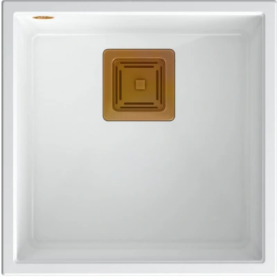 Imagen de QUADRON fregadero de cocina un seno granito tamaño 41 x 42 22,5 cm color: blanco y cobre DAVID 40 moderno 1 con sifón manual