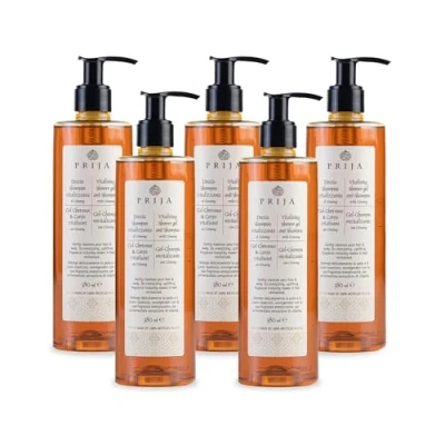 Imagen de Prija Champú de Ducha Detergente para el cuerpo y cabello revitalizante con Ginseng 100% natural, dermatológicamente probado (5 piezas)
