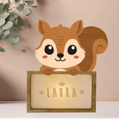 Imagen de WONDEE Vintiun Regalos Personalizados Originales para Bebés, Lámpara Personalizada Bebé Quitamiedos de Ardilla Bebés Recién Nacidos Niña y Niño (Incluye cable USB C)