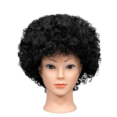 Imagen de SHATCHI Pelucas afro rizadas de pelo para disfraz fiesta disfraces, discoteca, accesorio unisex los años 60, 70, 80, color negro