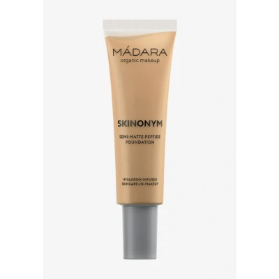 Imagen de MÁDARA SKINONYM Semi Matte Peptide Foundation, #50 GOLDEN SAND, 30ml. Base natural con péptidos que apoyan el colágeno, acabado semimate, cobertura edificable, beneficios para cuidado de la piel.
