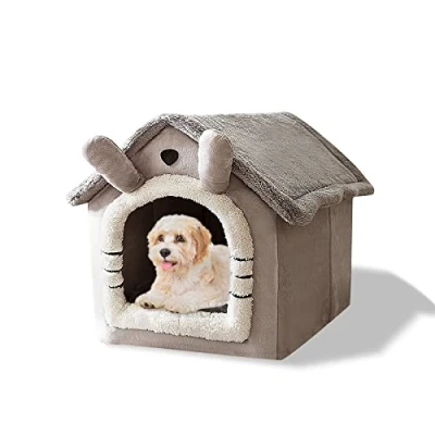 Imagen de Galatée Cama De Cueva Gato, Lavable para Perros, Iglú Felpa Cálida y Acogedora Gatos, Casa Mascotas Plegable, con Fondo Antideslizante(S, Gato Gris)