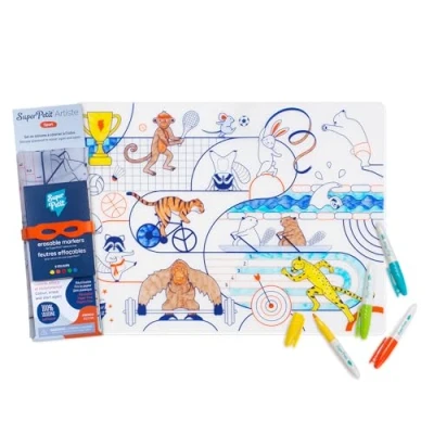 Imagen de SUPER PETIT Mantel para colorear SPORT Incluye 5 rotuladores y pulsera Fácil de limpiar Reutilizable Antibacteriano A partir 3 años