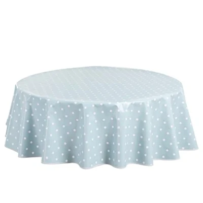 Imagen de Hule, Mantel Mesa Antimanchas, Comedor y Cocina PVC Antimanchas Impermeable, Lunares pequeños Redondo 140 cm Azul Verde