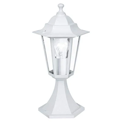 Imagen de EGLO Laterna 5 lámpara de pedestal para exterior, luz exterior 1 foco, fundición aluminio y cristal, color: blanco, casquillo: E27, IP44