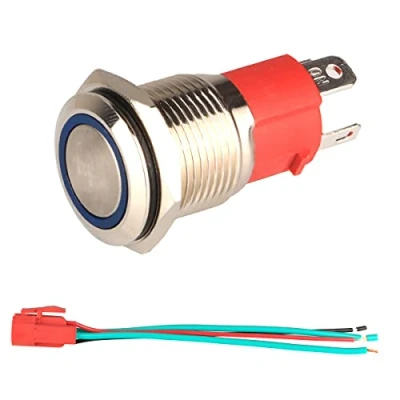 Imagen de GUUZI 220V 230V/15A Botón Pulsador Momentáneo NO Impermeable Luz LED Azul Iluminado de Arranque Energía Metal 16mm con Cable Enchufe
