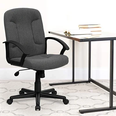Imagen de Flash Furniture Silla De Oficina giratoria ejecutiva Tela con Brazos Nailon, Black, Gray, Conjunto 1