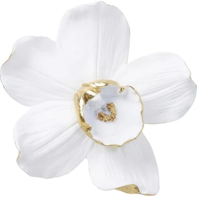 Imagen de Kare Design decoración de pared Orquídea blanco/dorado, noble flor orquídea, piedra artificial, montaje en pared, formato XL, accesorios, objeto 24.5x23.8x6.7cm