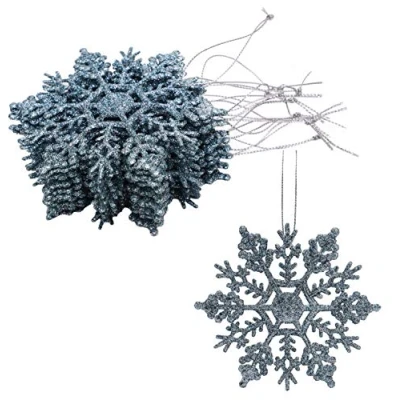 Imagen de Paquete de Decoraciones Colgantes Copos Nieve con Brillo 12 10 cm navideñas (Azul Hielo)