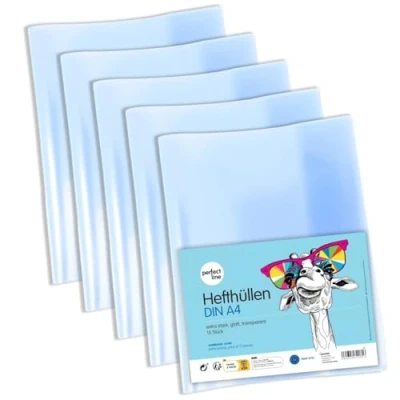 Imagen de perfect line Fundas para cuadernos DIN A4 con horario, 15 unidades indelebles, de plástico reciclable (PP) transparentes, extra fuertes Fabricado en la UE