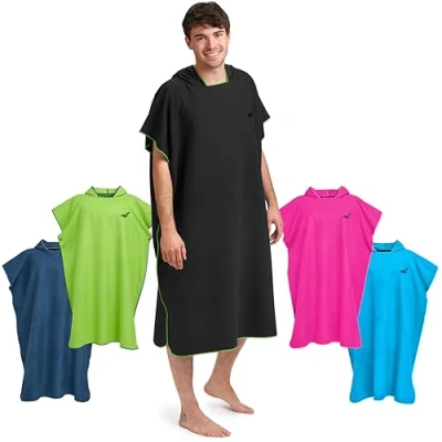 Imagen de Fit Flip Toalla Poncho Adulto Ligera, compacta y de Secado rápido Playa, para cambiarse, con Capucha Surf Color: Negro Verde, Tamaño: L