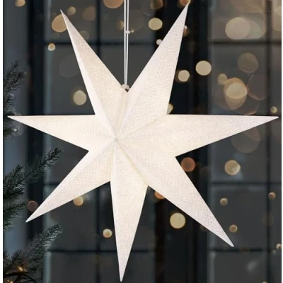 Imagen de BRUBAKER 60 cm Estrella de Navidad Interior Adviento LED para Colgar Luminosa Papel 3D Decoración Navideña Iluminable con Pila Blanca