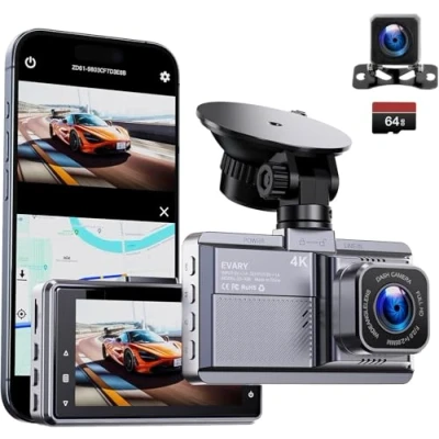 Imagen de 4K Cámara de Coche,5Ghz WiFi Dashcam,Camara Coche Grabadora con Tarjeta SD 64GB,Monitor Aparcamiento 24H,Gran Angular 170,Grabación en Bucle,Super Visión Nocturna