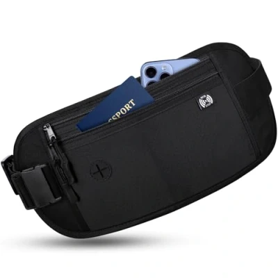 Imagen de Sofore Riñonera Impermeable para Mujeres y Hombres, Cinturón de Dinero Pasaporte con Tecnología Bloqueo RFID,Riñonera Viaje Antirrobo Pasaporte,Teléfono en Efectivo,Negro