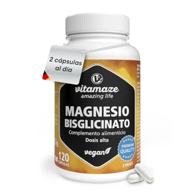 Imagen de Magnesio bisglicinato cápsulas altamente dosificado y vegano, 1500 mg en sólo 2 de los cuales 300 elemental, 120 para meses, Sin aditivos, Fabricado Alemania