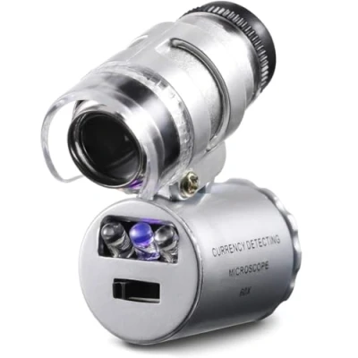 Imagen de Lupa para joyería Mini 60X Microscopio de Bolsillo Cristal LED Luz UV