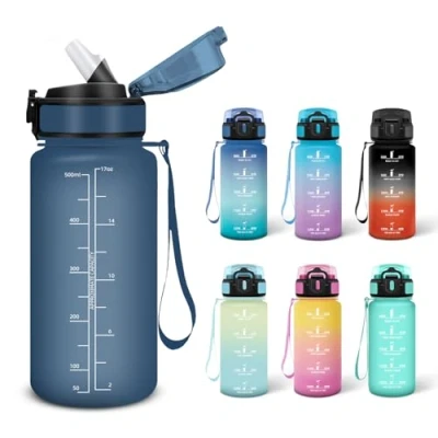 Imagen de Motswedi Botella de Agua, 0.5L Libre BPA, Botellas Agua para Niños, Adecuado Carbonatados, Botella, A Prueba Fugas, Gimnasio, Cantimplora Escuela, Gimnasio Azul marino