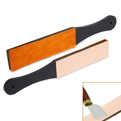 Imagen de afilador de afeitar, cinturón tabla afilado afeitar manual doble tamaño cuero PU recta Strop cuchillo recto
