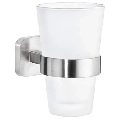 Imagen de tesa ESTEETIC Soporte y Vaso para Cepillo de Dientes Montaje sin Taladrar Alta Fuerza Fijación con Tecnología Power.Kit 125 x 80 120 mm Acero Inoxidable