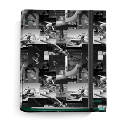 Imagen de Miquelrius Carpebloc A4, Carpeta archivador con 4 anillas + Recambio 100 hojas de 70 g/m² cuadrícula 5 mm, Cierre goma, Colección Skate Park