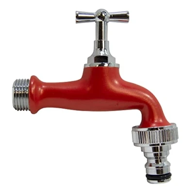Imagen de S&amp;M 590238 Grifo de jardín regulable ½ rojo con toma automática para manguera COLORTAPS
