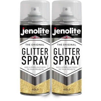 Imagen de JENOLITE Pintura en aerosol con purpurina ORO de colores Multisuperficie Ideal para Marcos Fotos, Espejos, Adornos y Manualidades 2 x 400ml