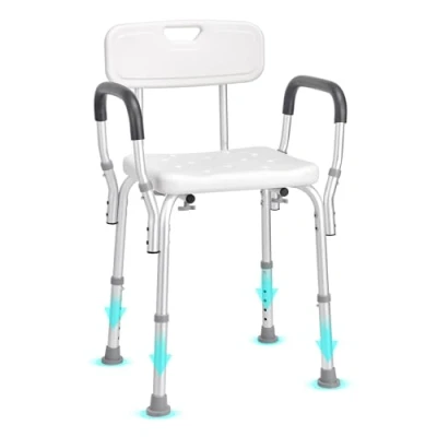 Imagen de VEVOR Asiento de Ducha Antideslizante Altura Ajustable 390 520 mm Silla Carga 158,8 kg Baño Aluminio y PE Ayuda para Personas Mayores, Mujeres Embarazadas,