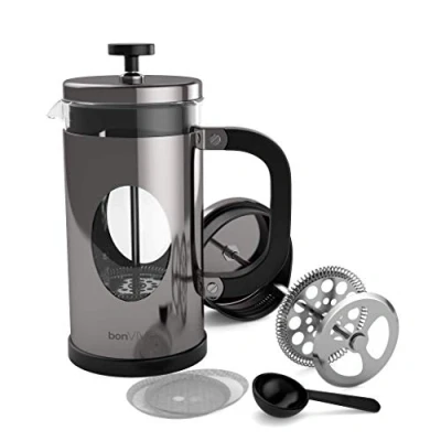 Imagen de bonVIVO GAZETARO I Cafetera Francesa, 1000ml French Press de Vidrio y Acero Inoxidable Prensa Francesa Émbolo Manual sin Filtros para Café, Cebada Infusiones