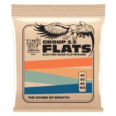 Imagen de Ernie Ball Flatwound Cuerdas para bajo eléctrico, grupo 2.5, entorchado plano, calibre 45 105
