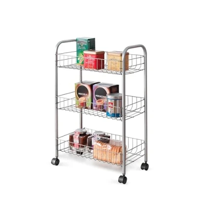 Imagen de Metaltex LUGANO Carro Multiuso con Ruedas. 3 Cestas. Color Gris. 64x42x26 cm