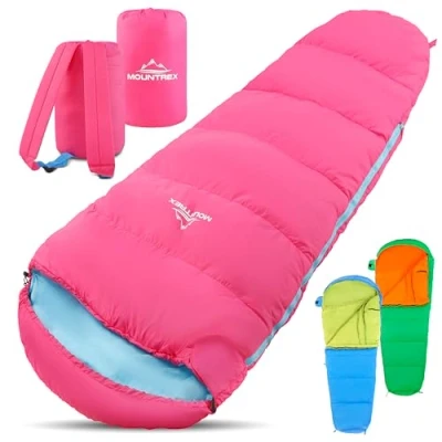 Imagen de MOUNTREX® Saco de Dormir para niños Portátil como una Mochila (175 x 70 45 cm) Exterior, Viaje, Acampada, Camping Momia Ligero y Compacto 100% algodón Forro Interior