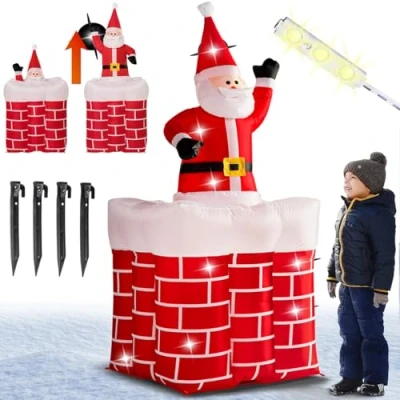 Imagen de Monzana Papá Noel Chimenea Inflable Decoración Figura Navidad Exterior Patio Luces LED Santa Claus Adorno