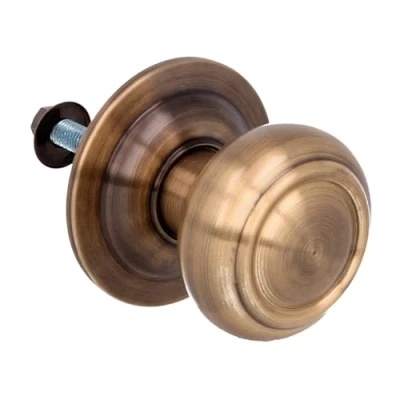 Imagen de Amig Pomo Redondo para Puertas Exteriores de Entrada tirador Puerta Principal del Hogar Diámetro Ø70 mm Latón Cuero Incluye Tornillo y Tuerca Fijación