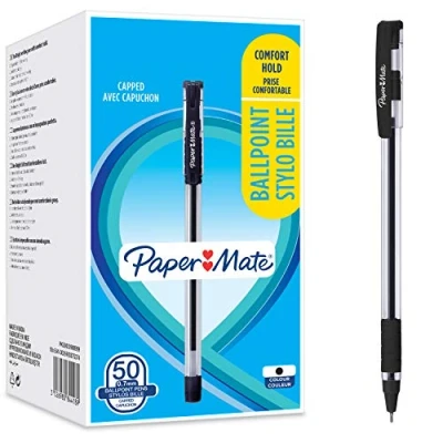 Imagen de Paper Mate 2084418 Bolígrafos, agarre cómodo, Punta fina (0,7 mm), Negro, 50 unidades