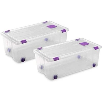Imagen de COM FORT HOUSE Caja de Almacenaje Plástico Transparente Cierre Clip Robusto Capacidad 62 litros Medidas 730 x 405 265 mm Lote 2 Unidades