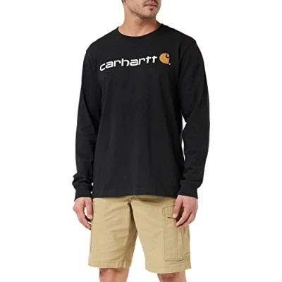 Imagen de Carhartt, Hombre, Camiseta De Manga Larga Con Logotipo Gráfico, Tejido Grueso, Ajuste Ligeramente Holgado, Negro, XXL