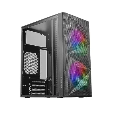 Imagen de CAJA COMPACTA MICROATX MARS GAMING MC ME BLACK FRONTAL MESH CON 2 VENTILADORES FRGB 120mm LATERAL DE CRISTAL TEMPLADO SIN FUENTE ALIMENTACION