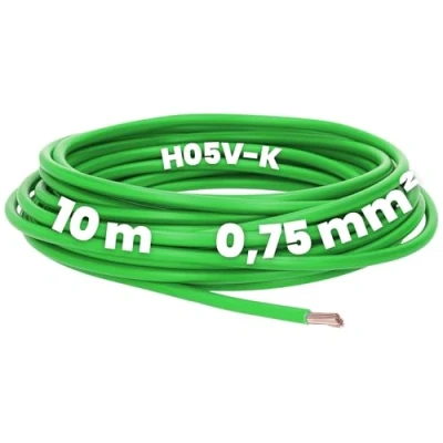 Imagen de Kalitec 10 metros H05V K 0,75 mm² verde cable flexible I PVC individual mm2 cableado fino de conmutación