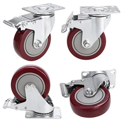 Imagen de COOHCER 4PCS Ruedas para Muebles 400KG/100mm, Pivotantes con Placa de Montaje, Giratorias (2 Pcs Freno, 2 sin freno)