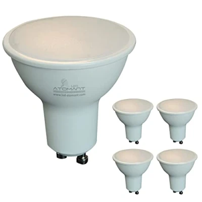 Imagen de LED ATOMANT Pack 5x Bombilla GU10 7W Regulable. Color Blanco Calido (3000K). 680 lumenes reales. 120 grados de apertura. Recambio bombillas 65W.