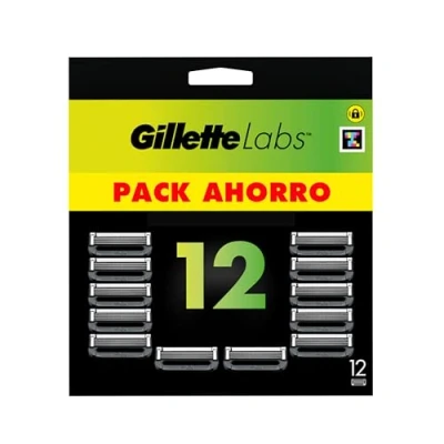 Imagen de Gillette Labs 12 Cuchillas de Afeitar para Maquinilla Hombre Exfoliante, Compatible con Heated Razor, Recambios