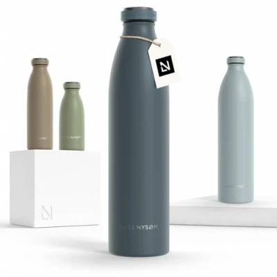 Imagen de Lars NYSØM Botella de Acero Inoxidable aislada 1l Agua 1 litro a Prueba Fugas para Deportes, Bicicleta, Perro, (Stone Blue, 1000ml)
