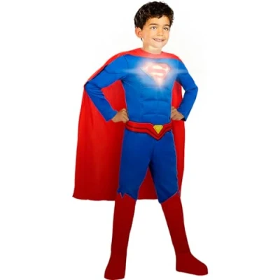Imagen de Funidelia Disfraz de Superman Lights On! para niño Superhéroes, DC Comics Disfraces niños, accesorios Fiestas, Carnaval y Halloween Talla 7 9 años Rojo