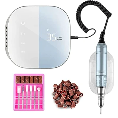 Imagen de Madenia Torno para Uñas Eléctrico 35000 rpm Profesional Lima de Electrica Pedicura Manicura Acrílico o Gel con Pantalla LED, 6 Brocas Uñas, Potente y Silencioso,Azul