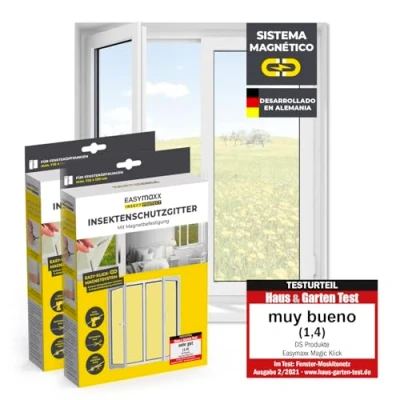 Imagen de EASYmaxx Insect Protect mosquitera para ventana con fijación magnética, recortable, protección contra insectos ventanas de hasta 110 x 130 cm, imán repelente mosquitos, montaje