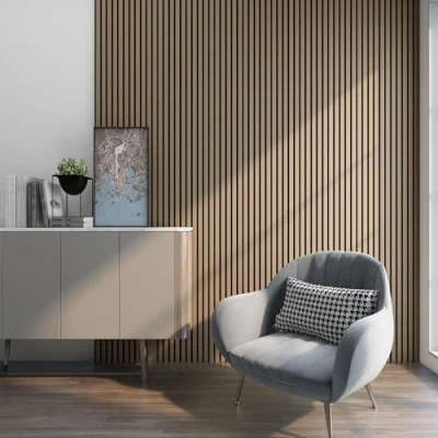 Imagen de NEU.HOLZ Set de 16x Paneles Pared Acústicos Revestimiento Paredes Listones Decorativos en MDF y Fieltro 120 x 60 2 cm (11,52 m²) Nogal Claro