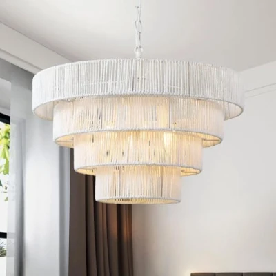 Imagen de Schindora 50Cm Lampara Colgante Techo,Boho RatáN Ratan Techo 6 LáMparas Tejido A Mano 4 Circular Rusticas De Para Cocina mesa Decoracion Salon Comedor Dormitorio,Blanco