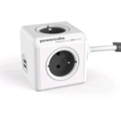 Imagen de Allocacoc PowerCube Ladrón de 4 enchufes y 2 Puertos USB (3500 W, Norma Francesa), Blanco