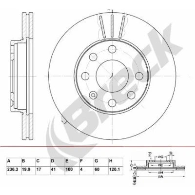 Imagen de BRECK BR 306 VA100 Disco de freno 236,3 19,9 6 ventilado revestido sin apoyo OPEL: Astra F CC, Corsa B Hatchback, A DAEWOO: Lanos Hatchback