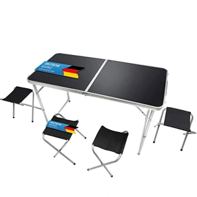 Imagen de Mesa Plegable Multifuncional de Camping Mercado Papel Tapiz Regulable en Altura Lateral para (Juego con 4 sillas Negro)